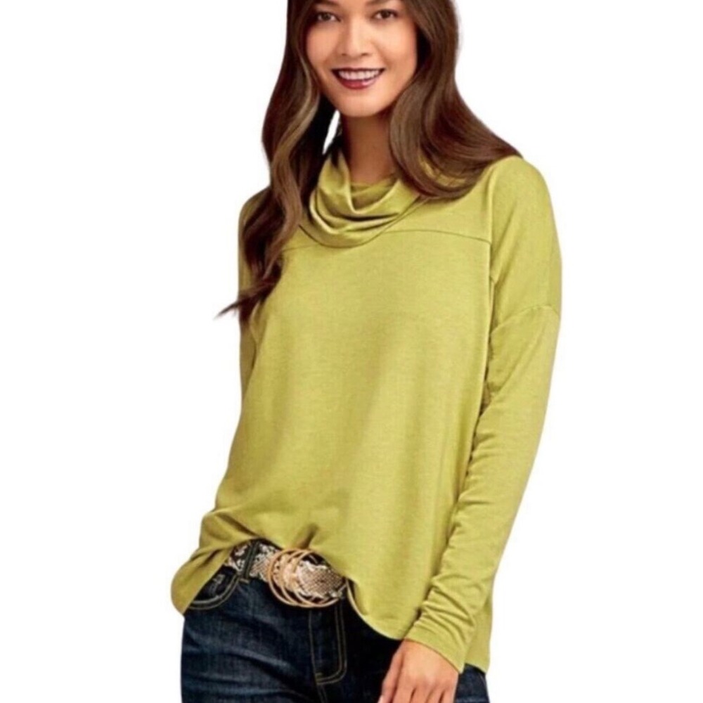 Cabi 4193 Ease Turtleneck Chartreuse Green Cowl Neck Long Sleeve Top Large